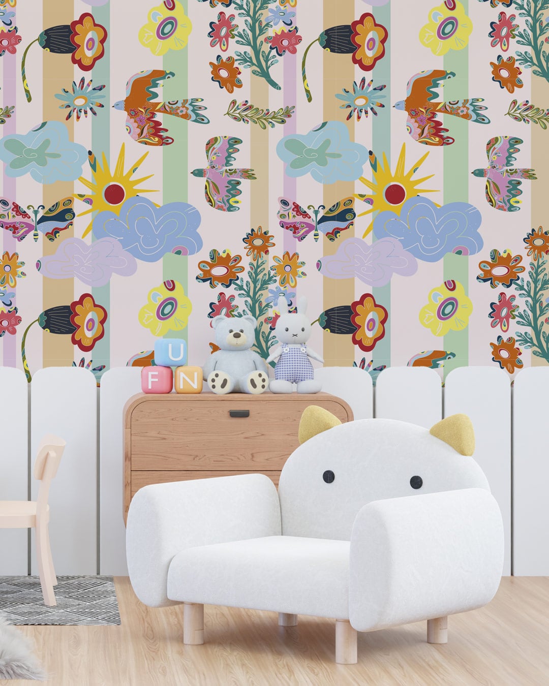 ALVA - Papier peint folk scandinave chambre enfant