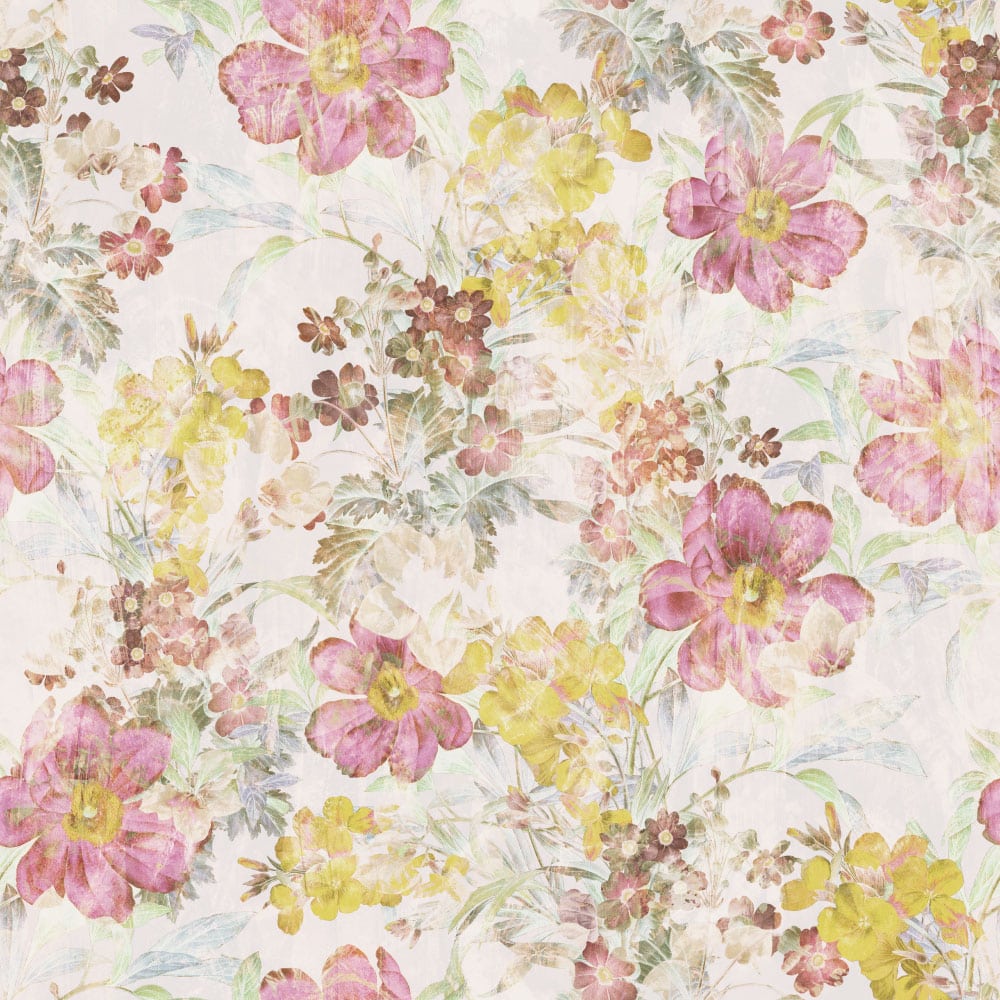 CARLOTA - Tapisserie fleurie effet brush jaune