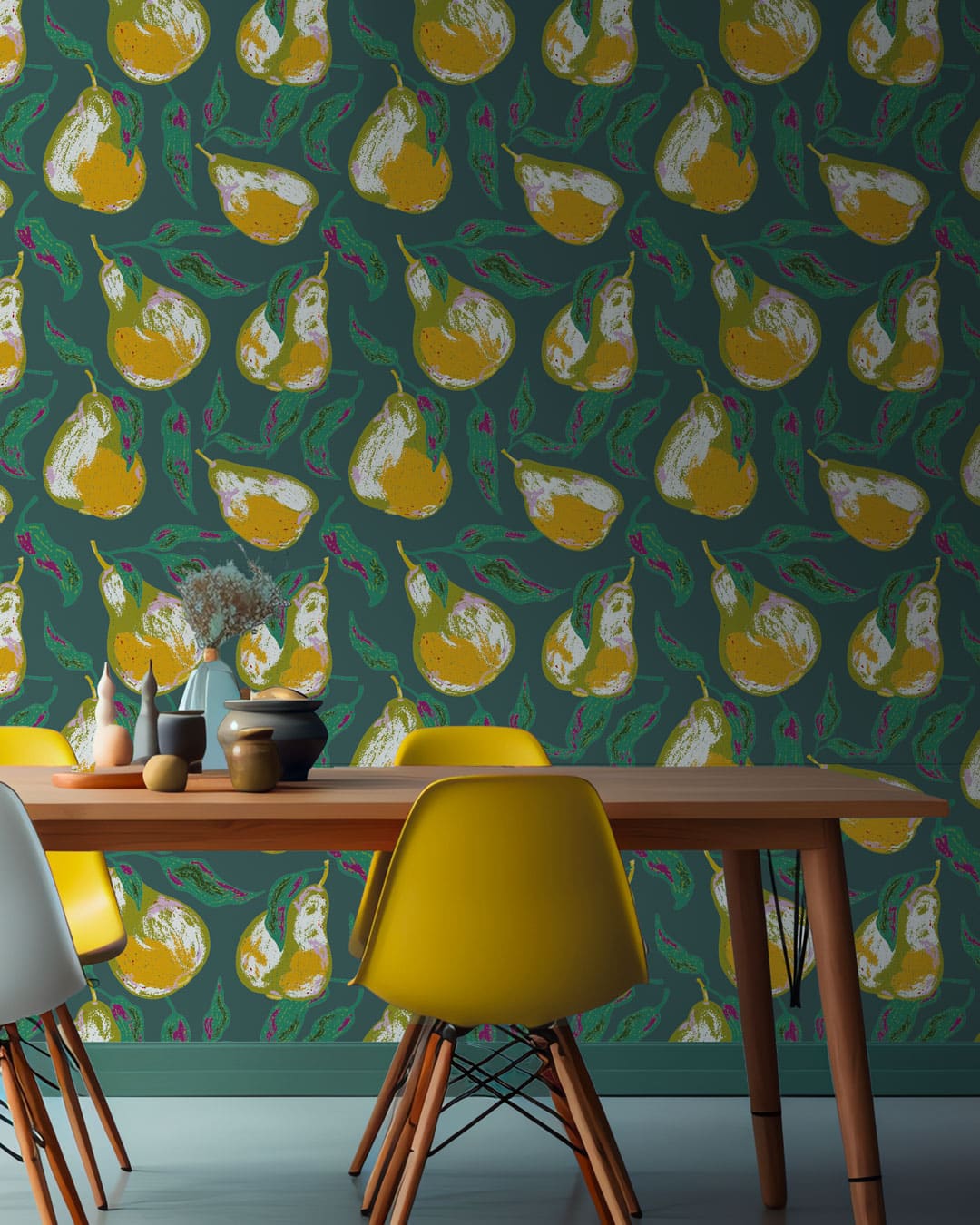 EZEQUIEL - Papier peint poire texturée vert salle à manger