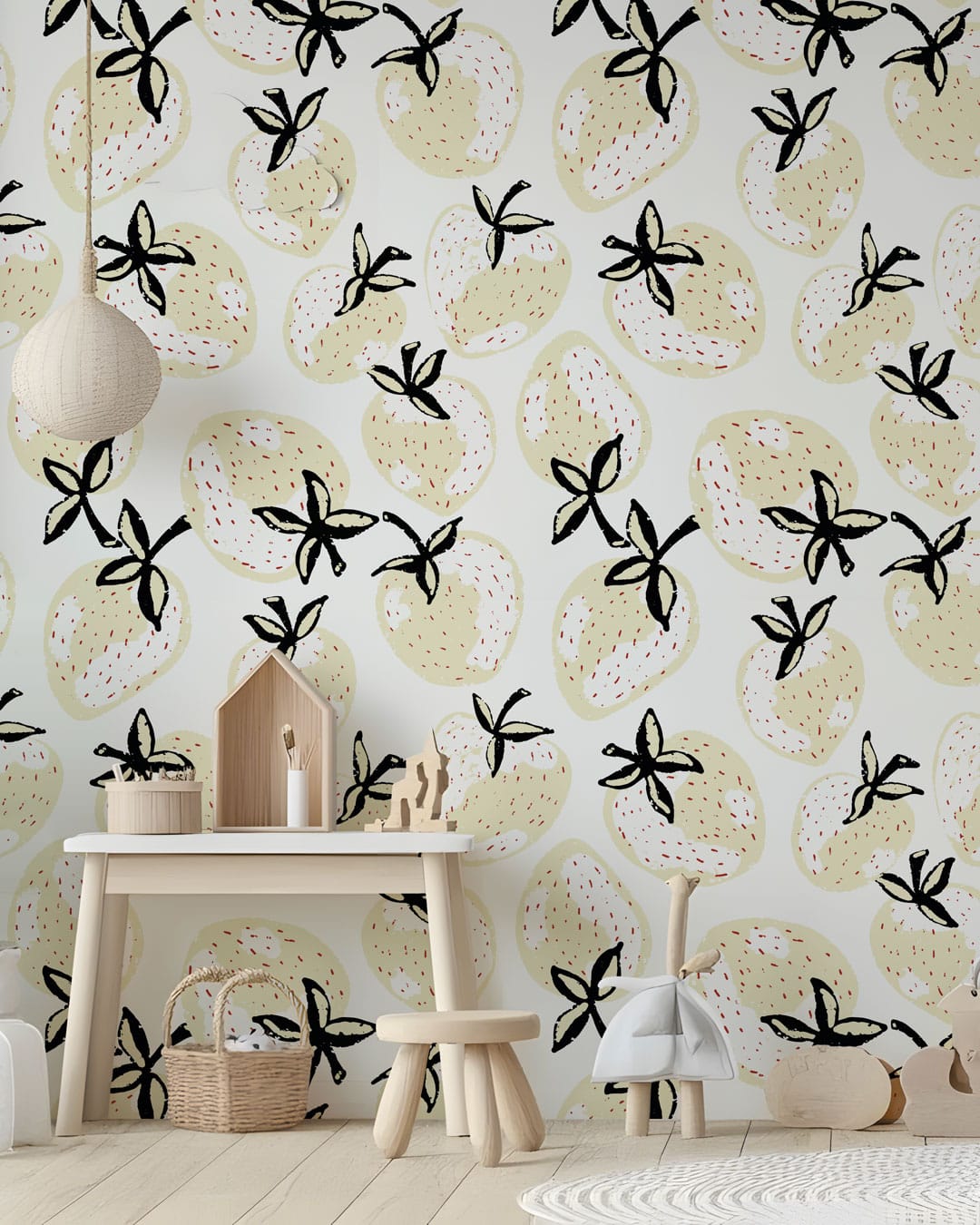 HAROLD - Papier peint fraises pastel beige chambre enfant