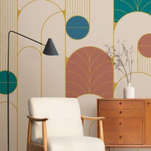 JAMES - Papier peint retro panoramique beige salon