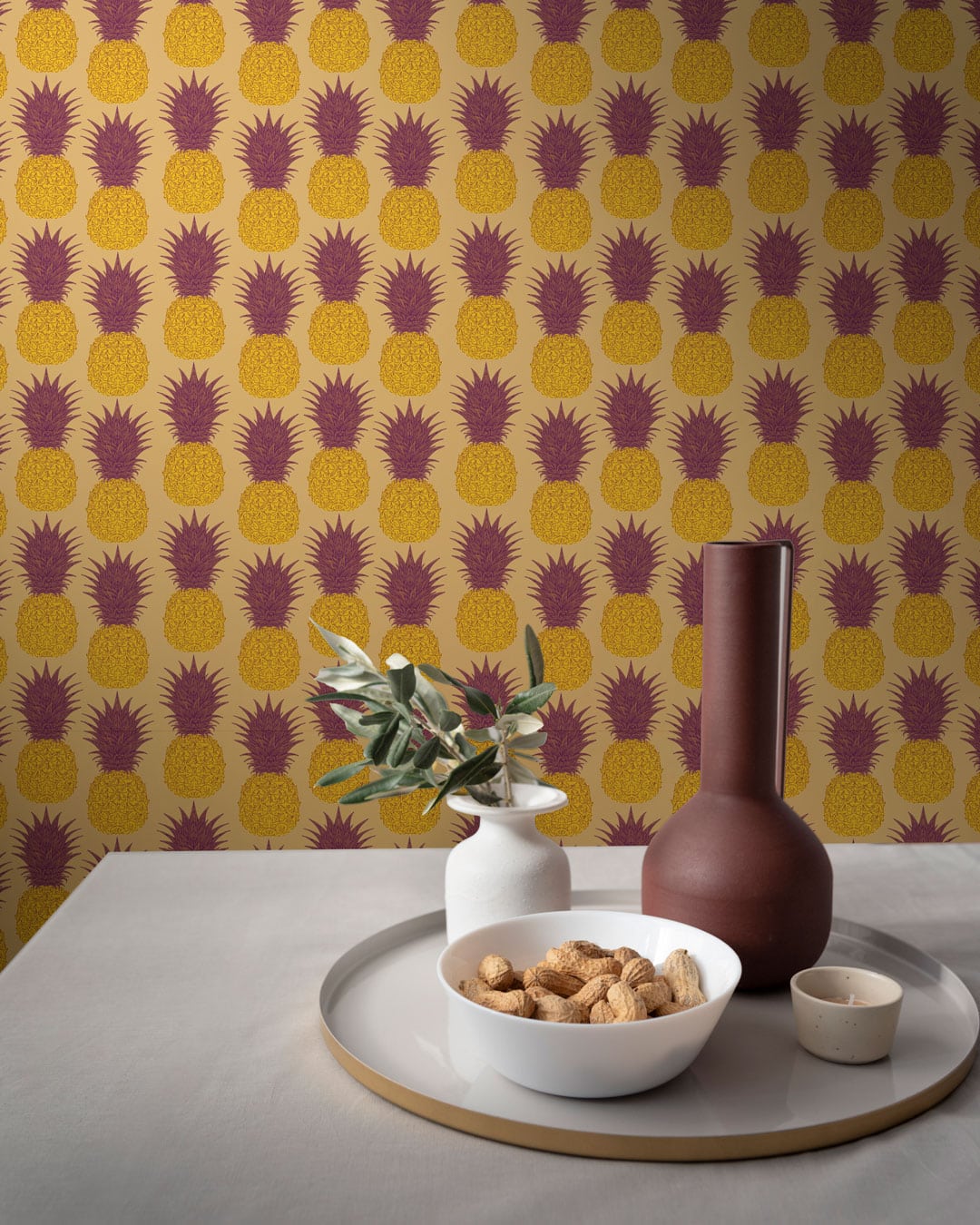 LOGAN - Papier peint ananas rétro jaune salle à manger