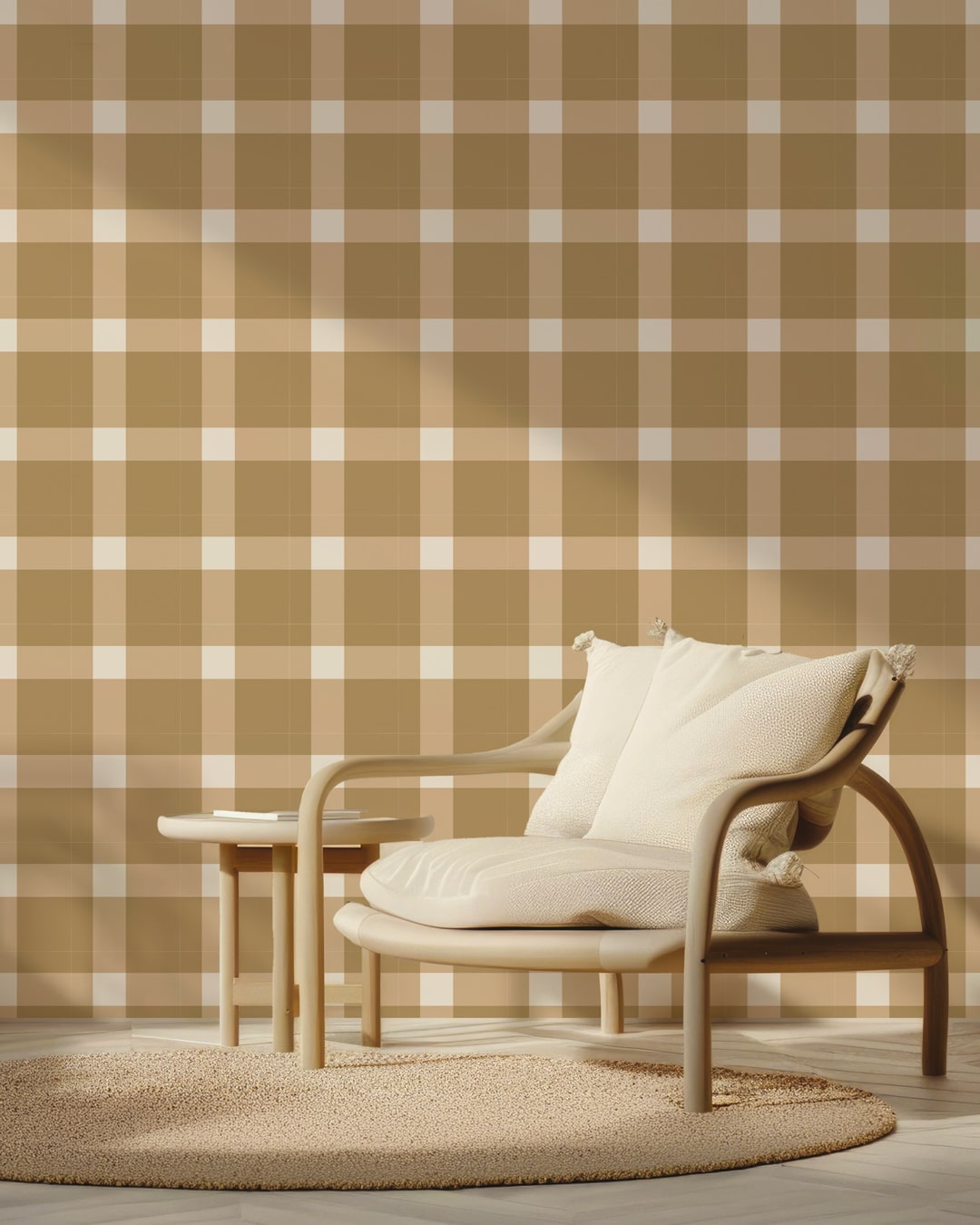 SYLVESTRE - Papier peint vichy inversé beige salon