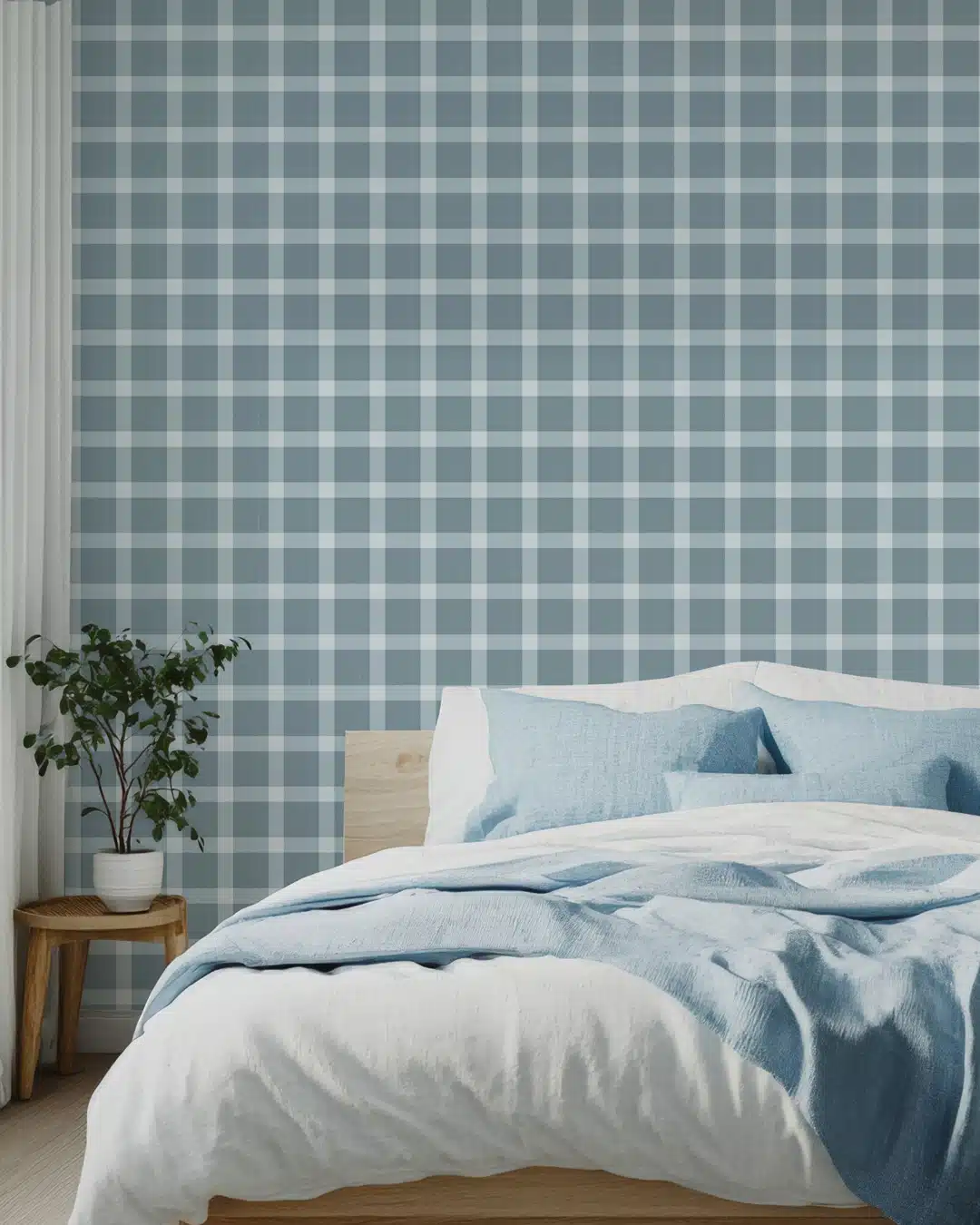 SYLVESTRE - Papier peint vichy inversé bleu chambre