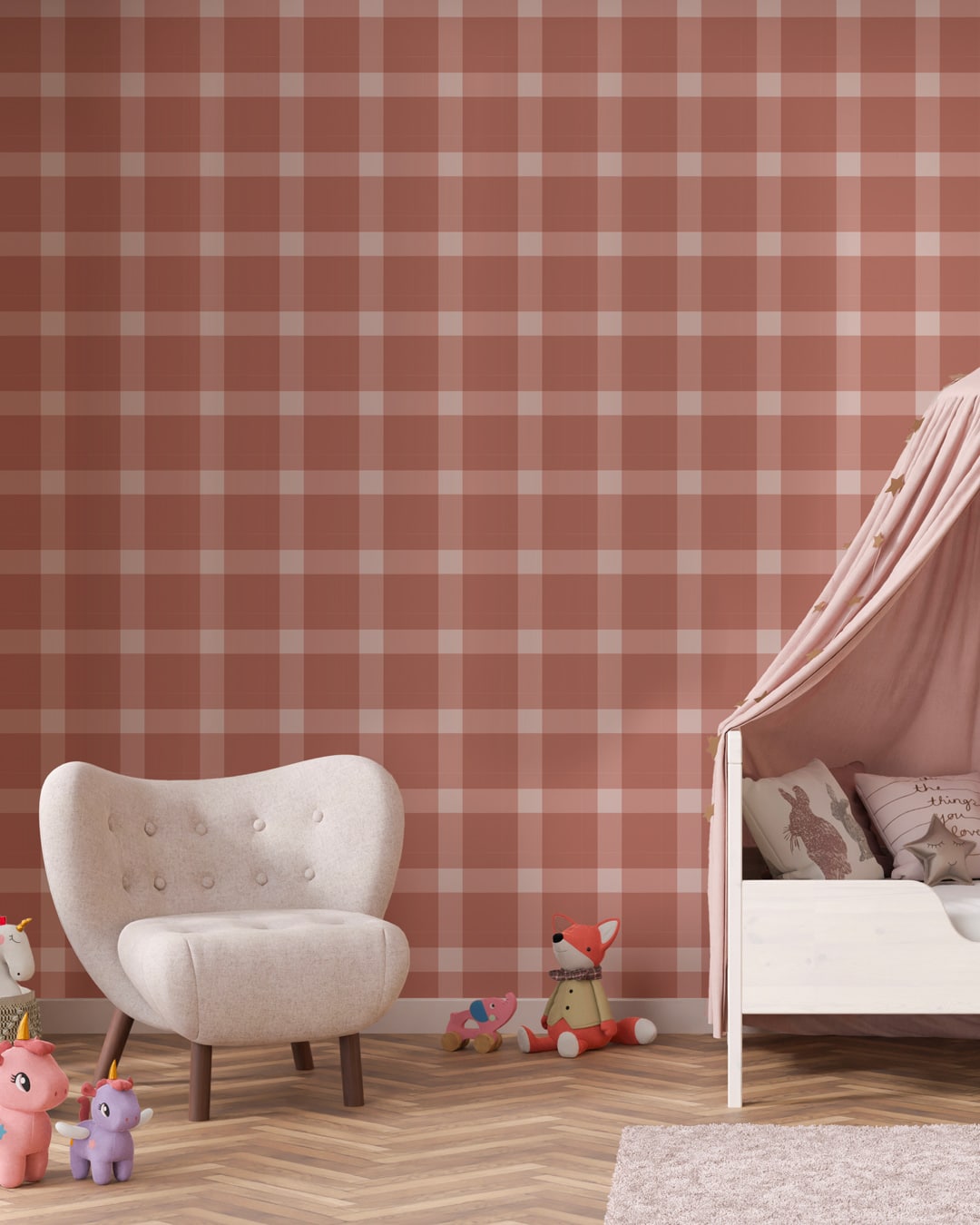 SYLVESTRE - Papier peint vichy inversé rose chambre enfant
