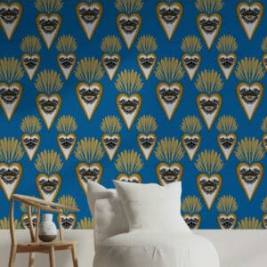 XIMENA - Papier peint art sacré mexicain bleu salon