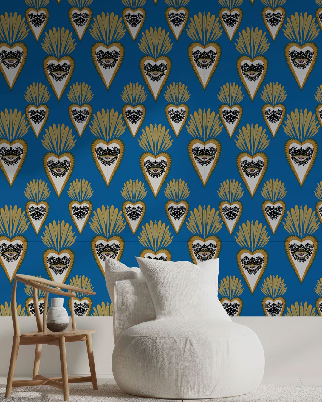 XIMENA - Papier peint art sacré mexicain bleu salon