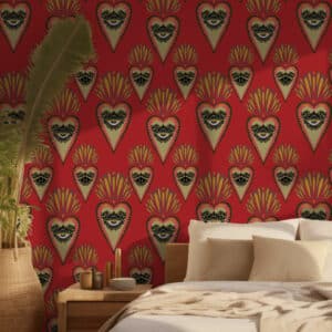 XIMENA - Papier peint art sacré mexicain rouge chambre