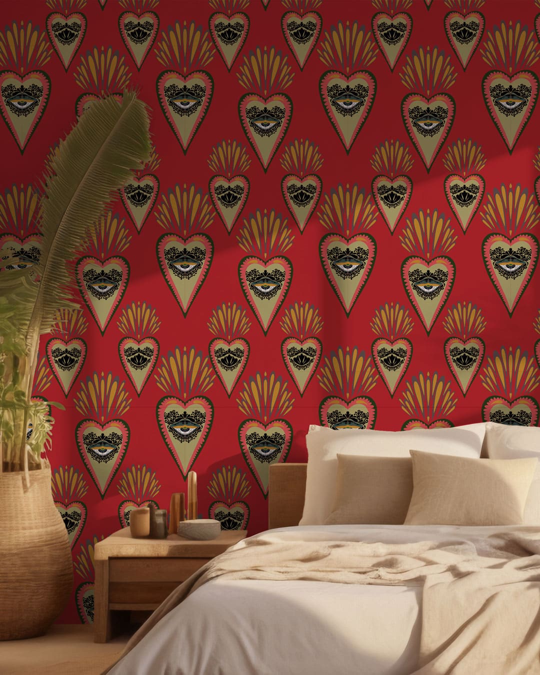 XIMENA - Papier peint art sacré mexicain rouge chambre