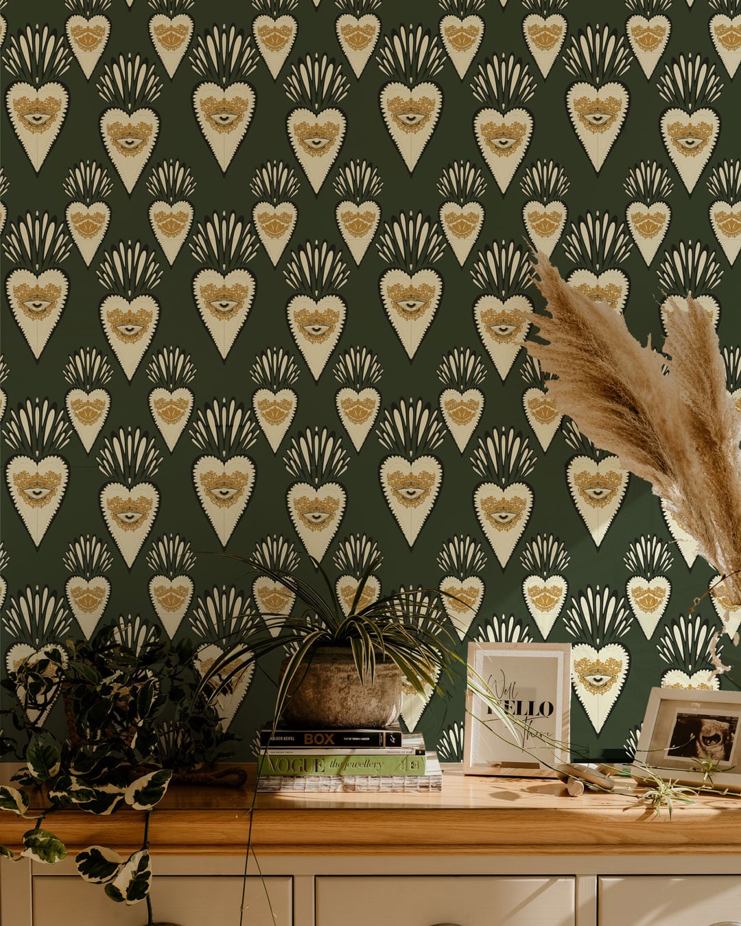 XIMENA - Papier peint art sacré mexicain vert entrée