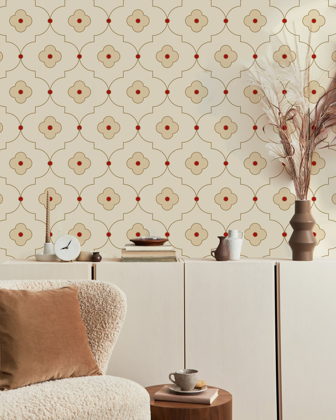ALISON - Papier peint art déco effet ferronnerie beige salon