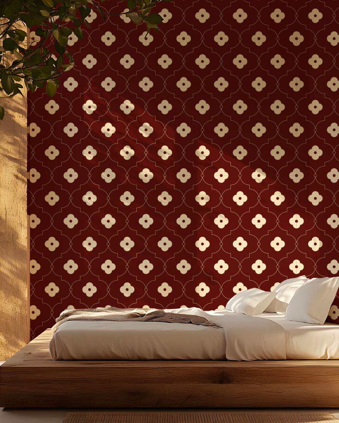 ALISON - Papier peint art déco effet ferronnerie bordeaux chambre