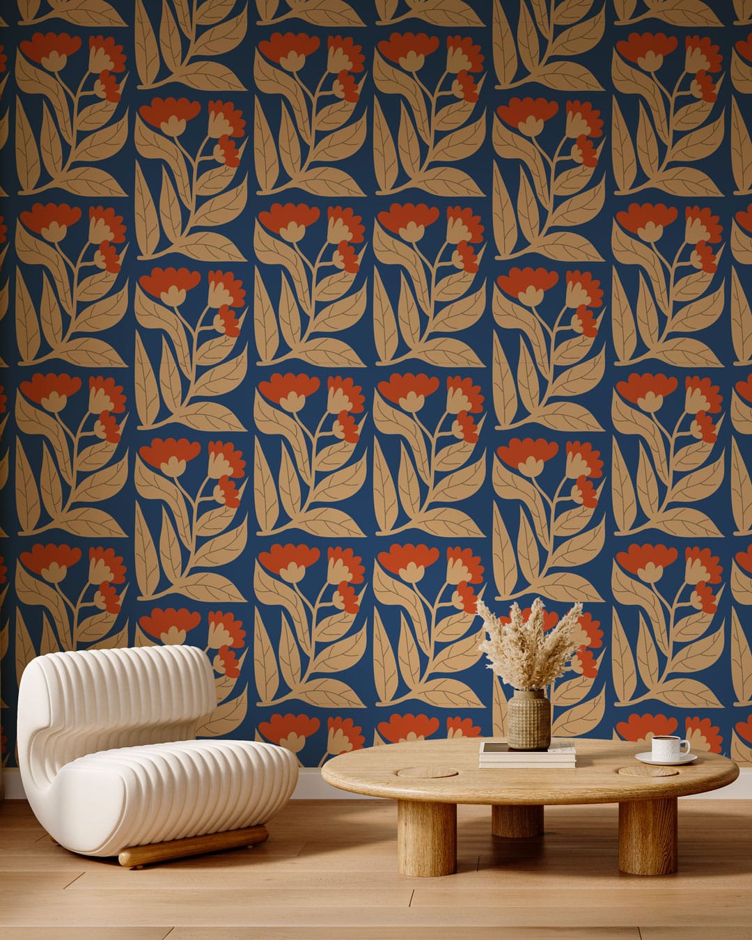 AMÉLIE - Papier peint fleur rétro hippie salon