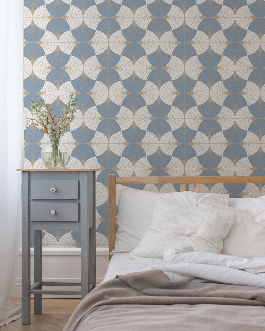 CASIMIR - Papier peint art déco géométrique bleu gris chambre