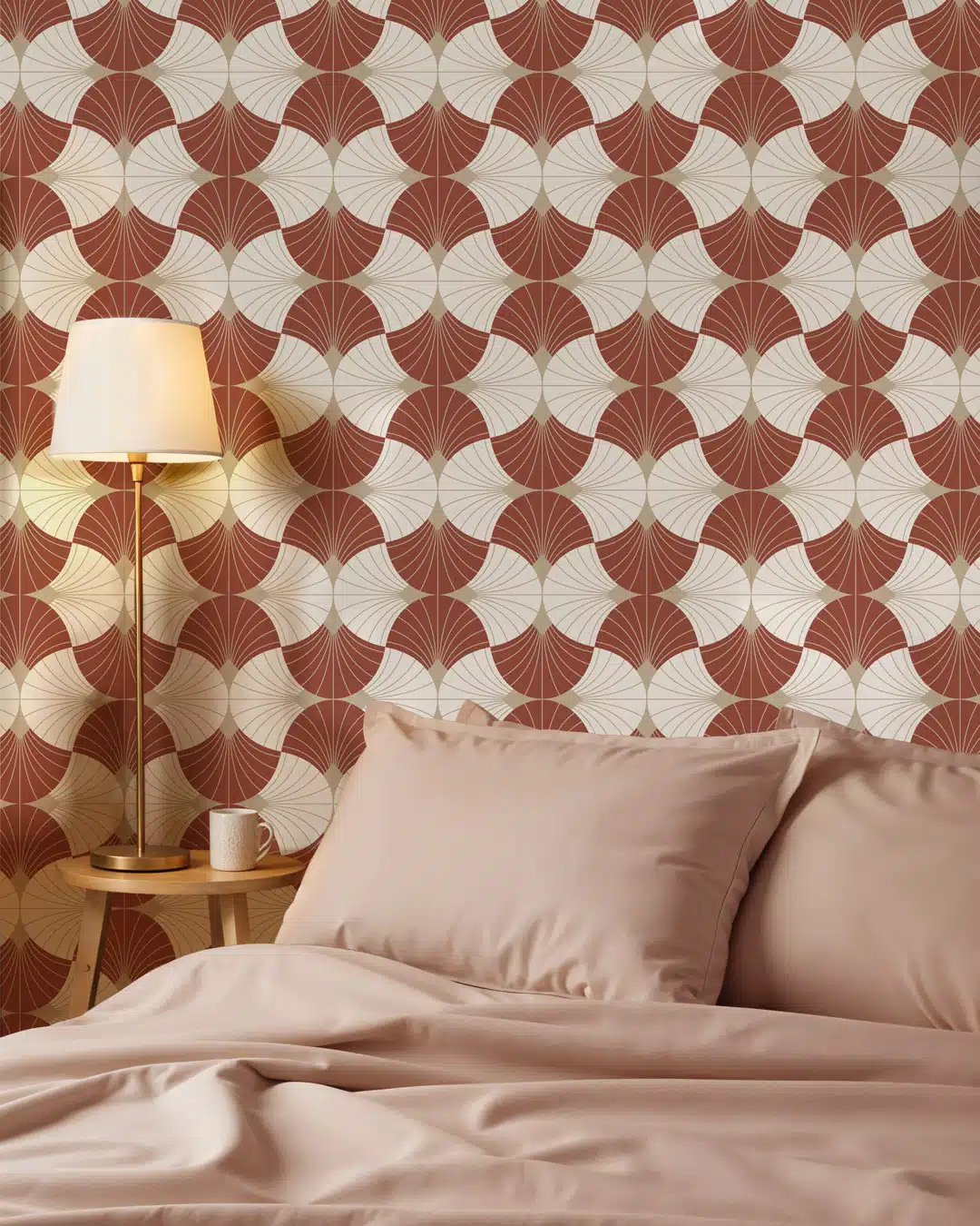 CASIMIR - Papier peint art déco géométrique rouge chambre