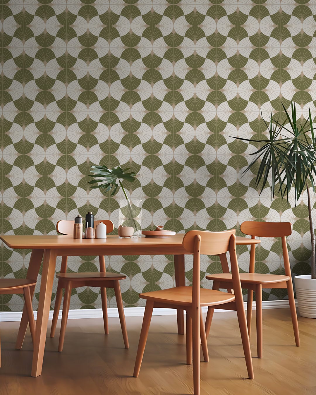 CASIMIR - Papier peint art déco géométrique vert salle à manger