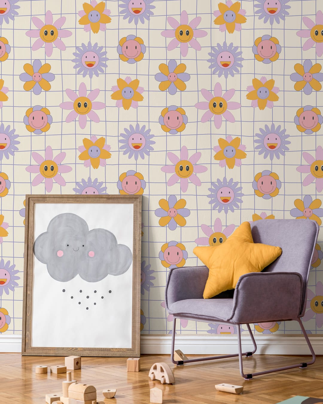 NELLY - Papier peint fleur groovy enfant chambre fillette