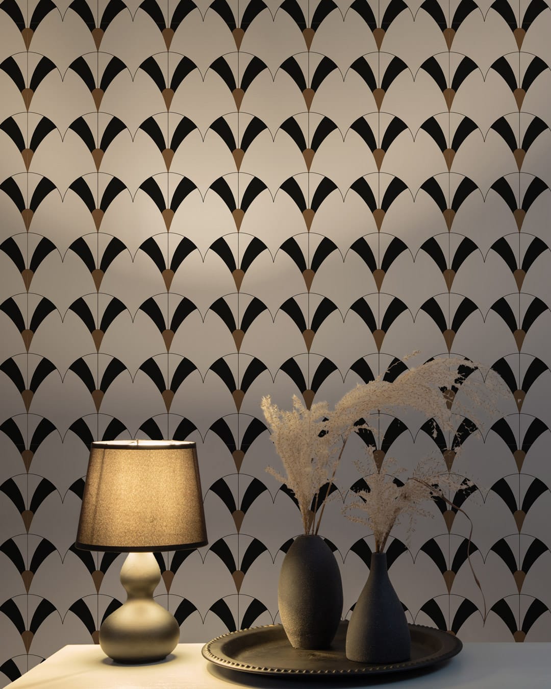 STANISLAS - Papier peint plume art déco entrée