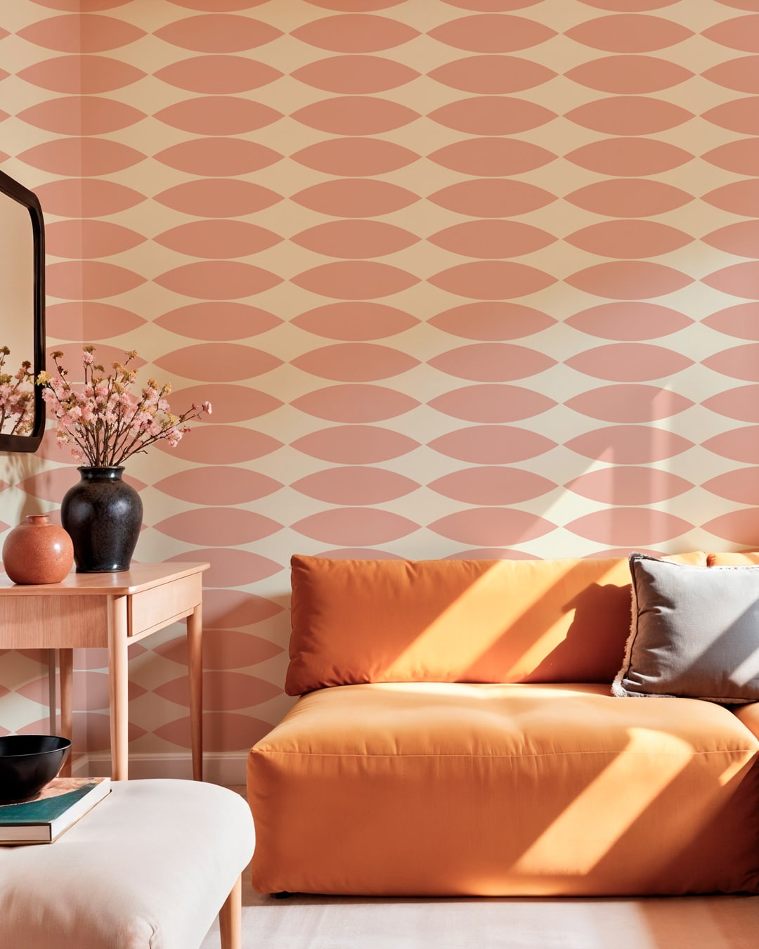 TINA - Papier peint effet calisson rose salon
