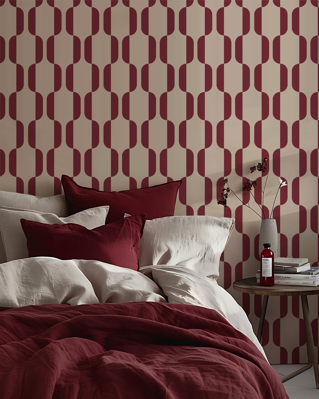 CHERRY - Papier peint rayures art déco bordeaux chambre