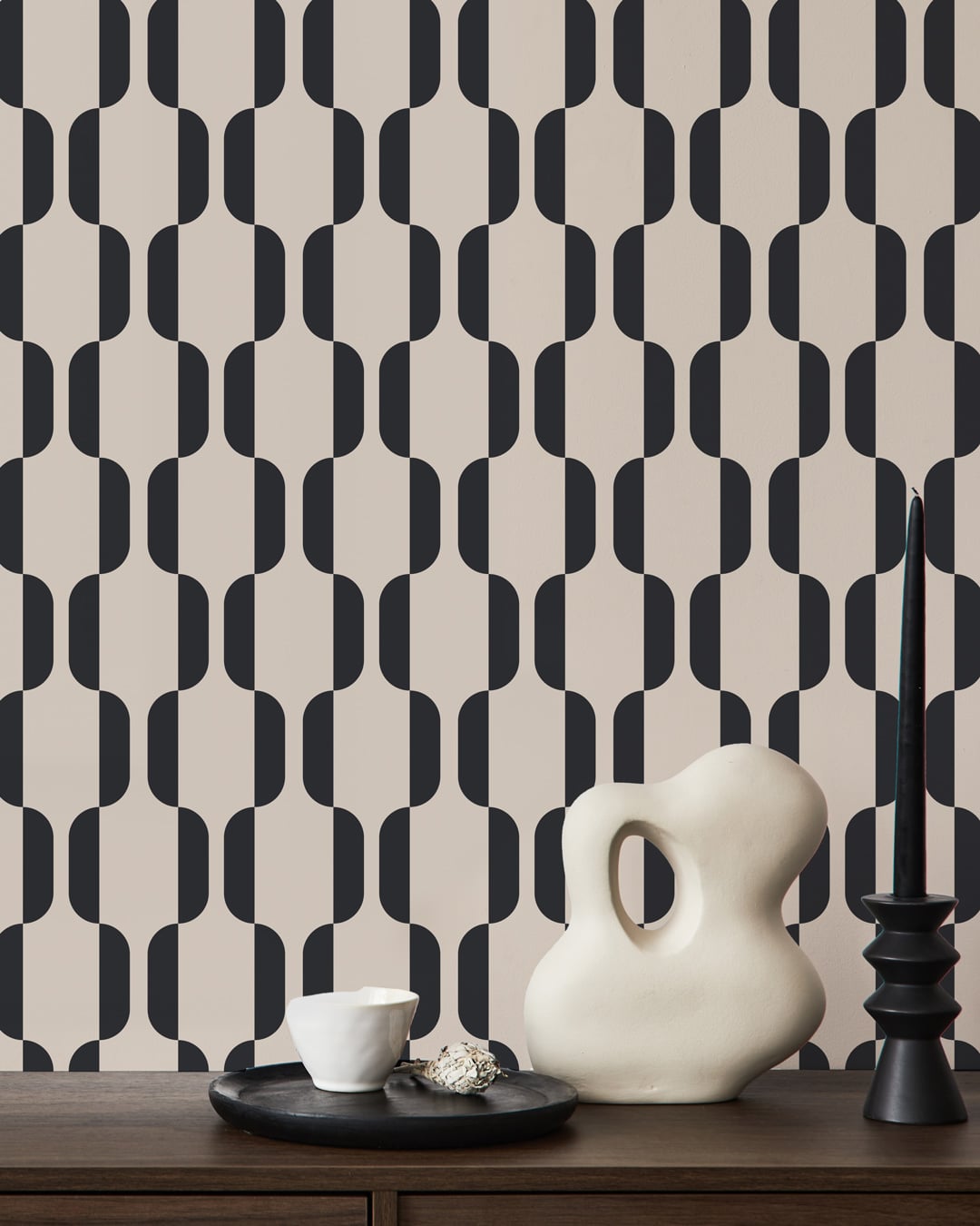 CHERRY - Papier peint rayures art déco noir entrée