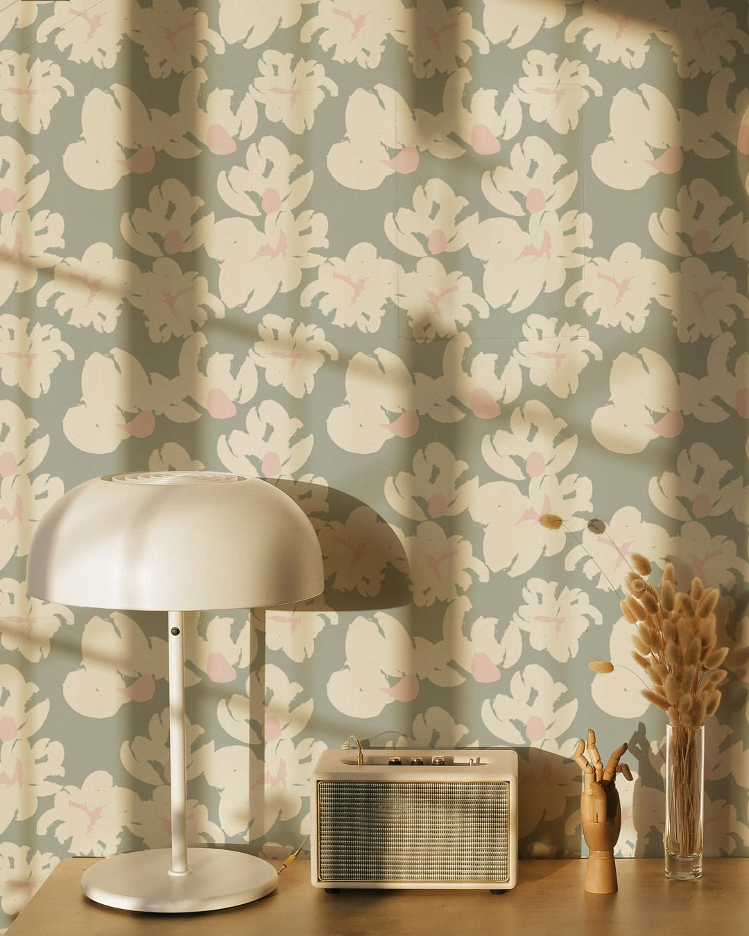 DEBORAH - Papier peint fleuri abstrait vert bureau