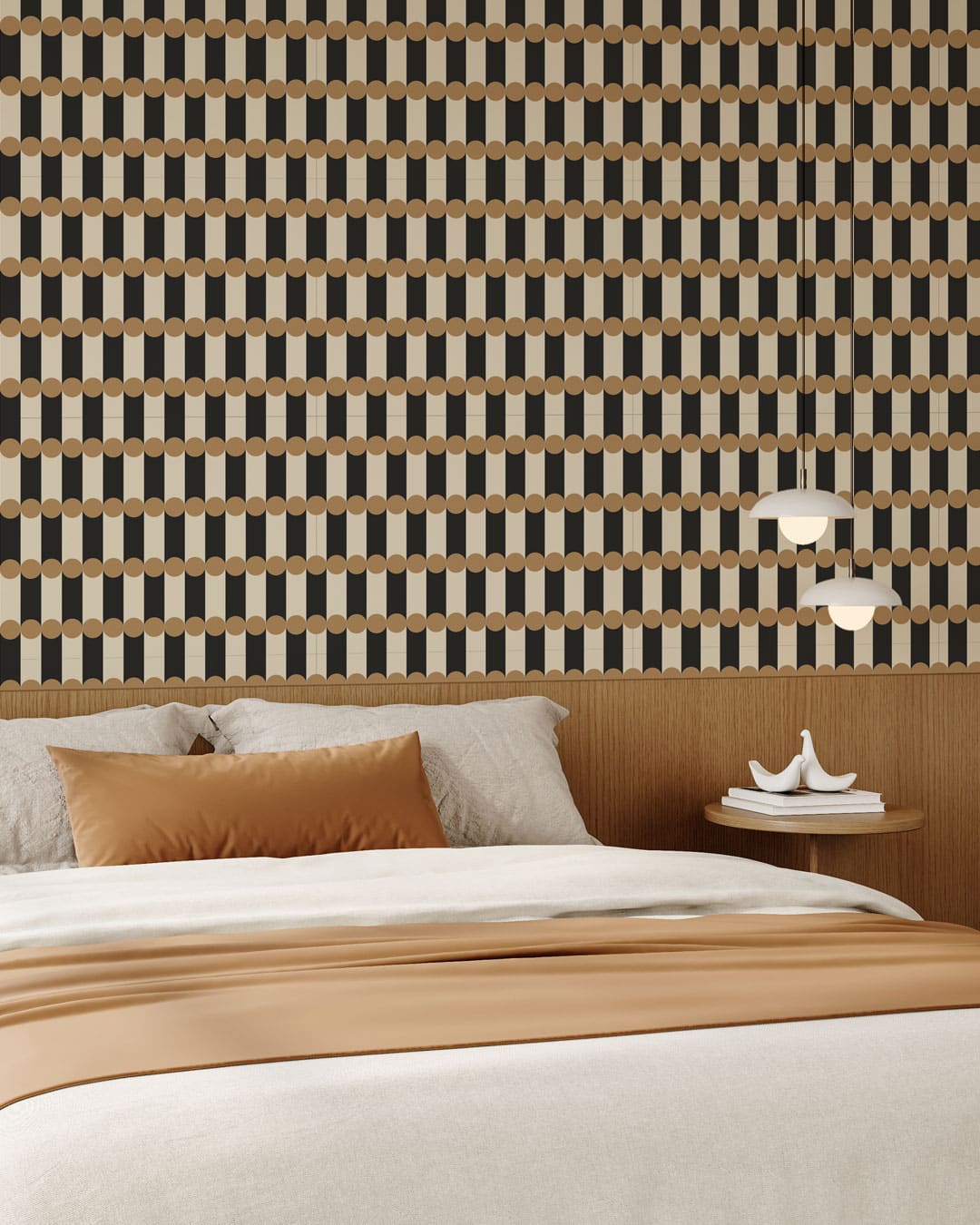 RALPH - Papier peint damier art déco rétro noir suite parentale
