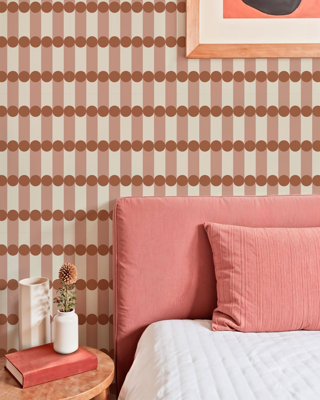 RALPH - Papier peint damier art déco rétro rose chambre adulte
