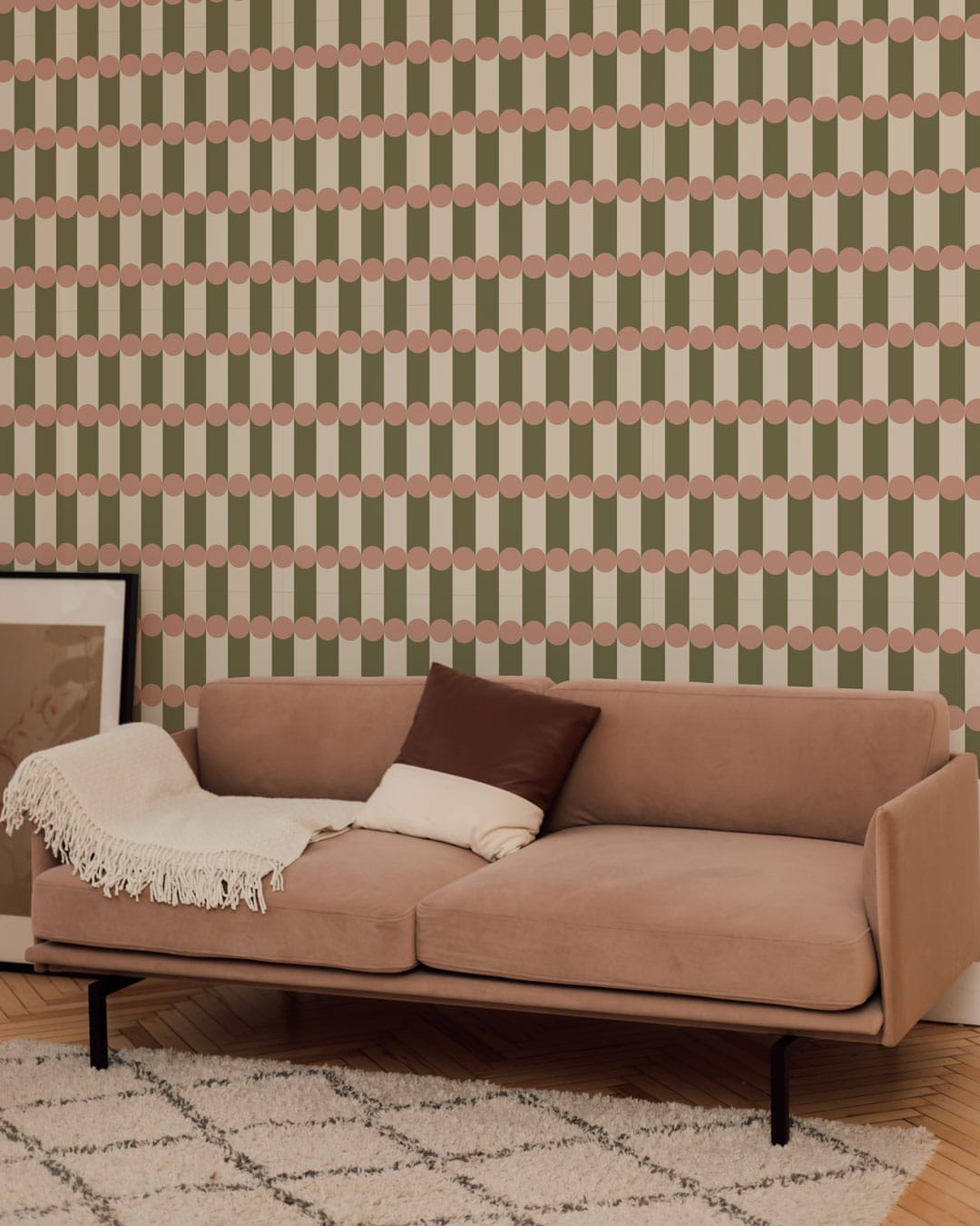 RALPH - Papier peint damier art déco rétro vert salon