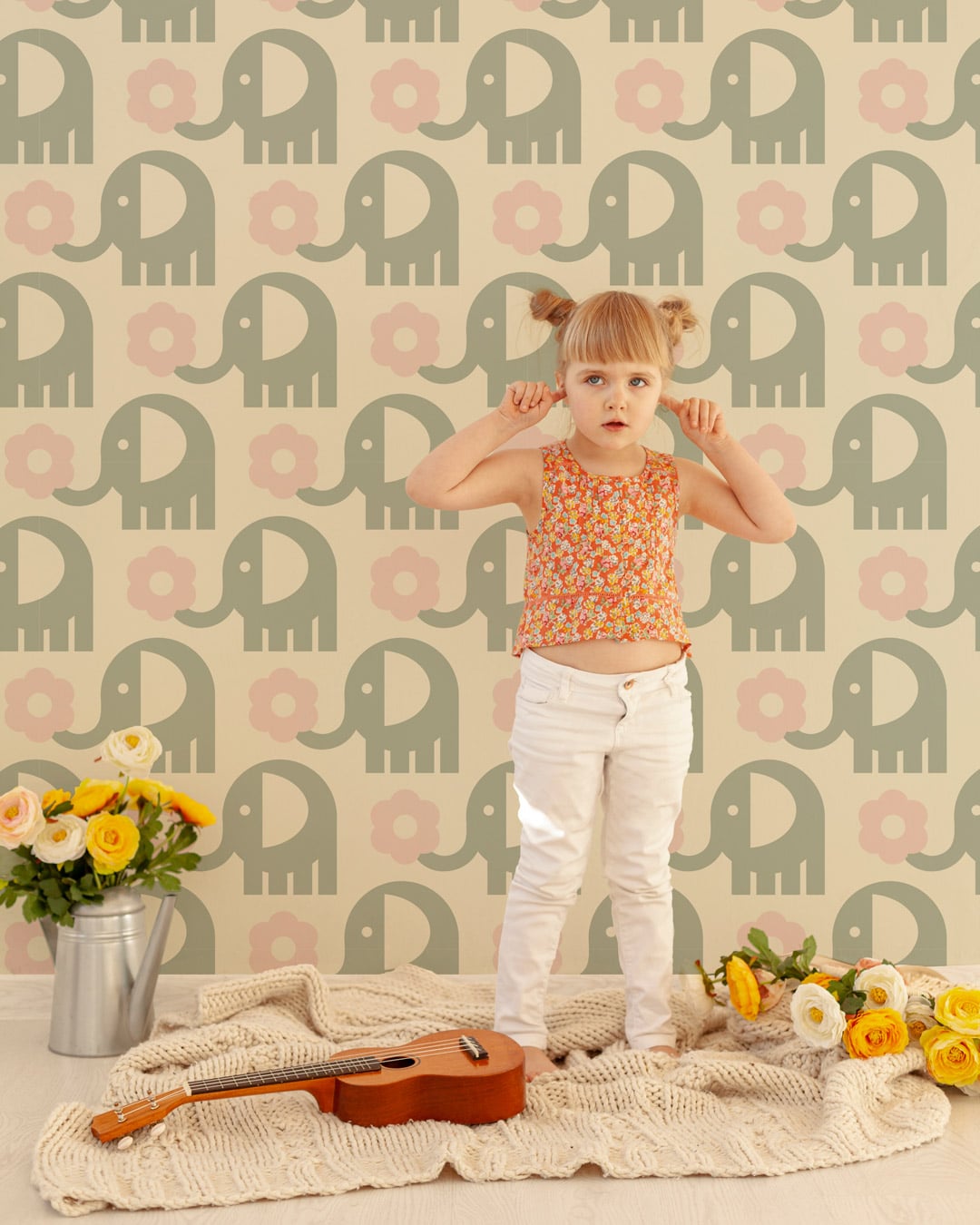 SAM - Papier peint éléphant vintage bébé