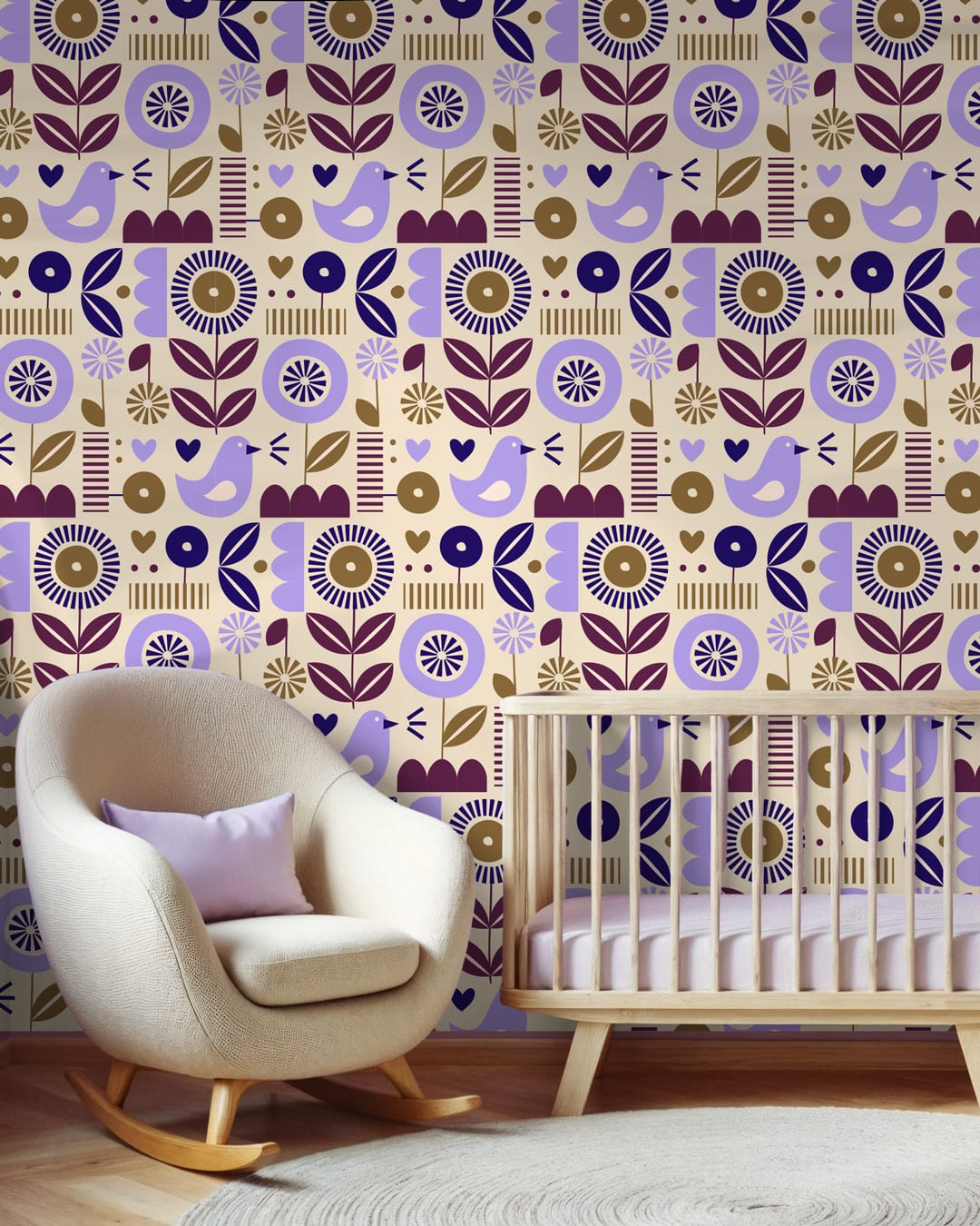 ELLA - Papier peint scandinave enfant violet chambre