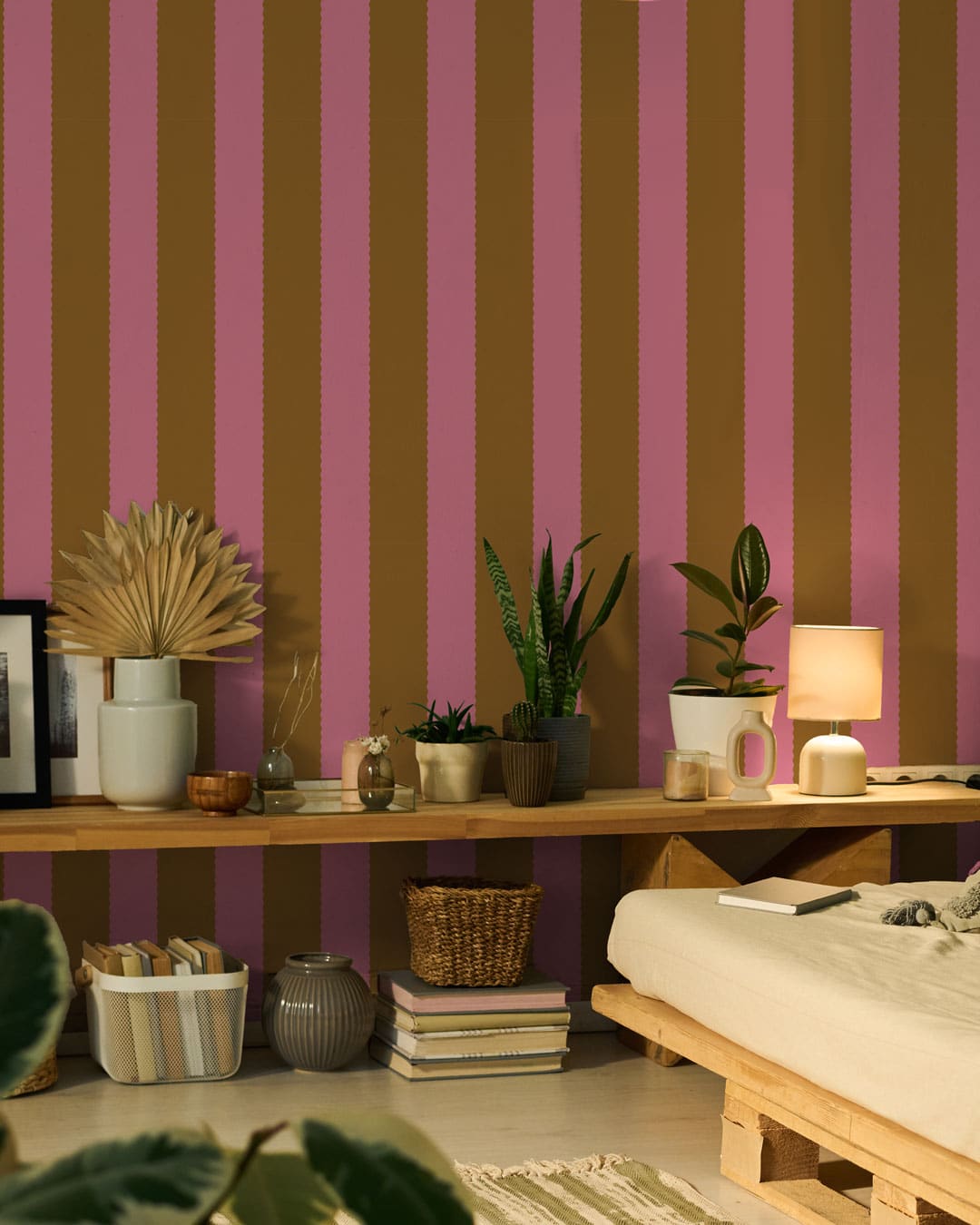 LELIA - Papier peint rayures colorées chic vert chambre