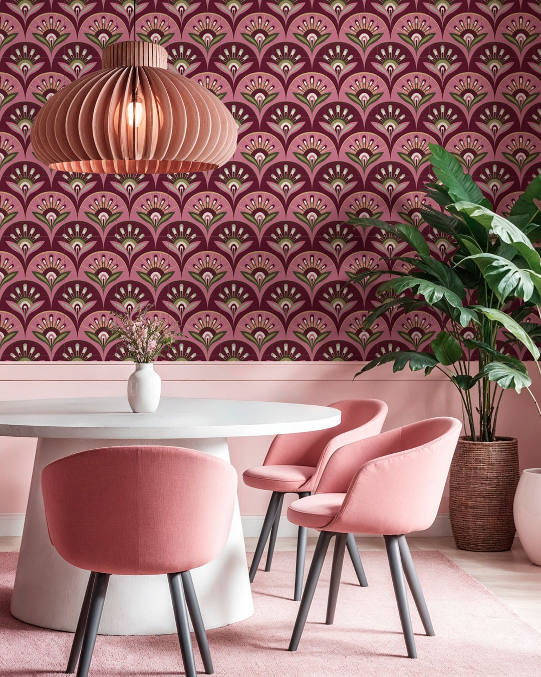 RENAUD - Papier peint retro rose salle à manger