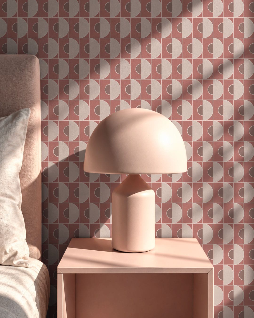 BEATRIX - Papier peint géométrique années 70 rose chambre