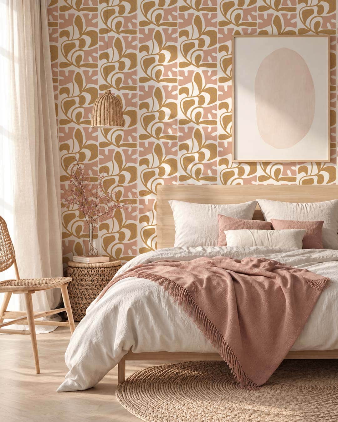 IVANNE - Papier peint vintage fleur graphique jaune chambre