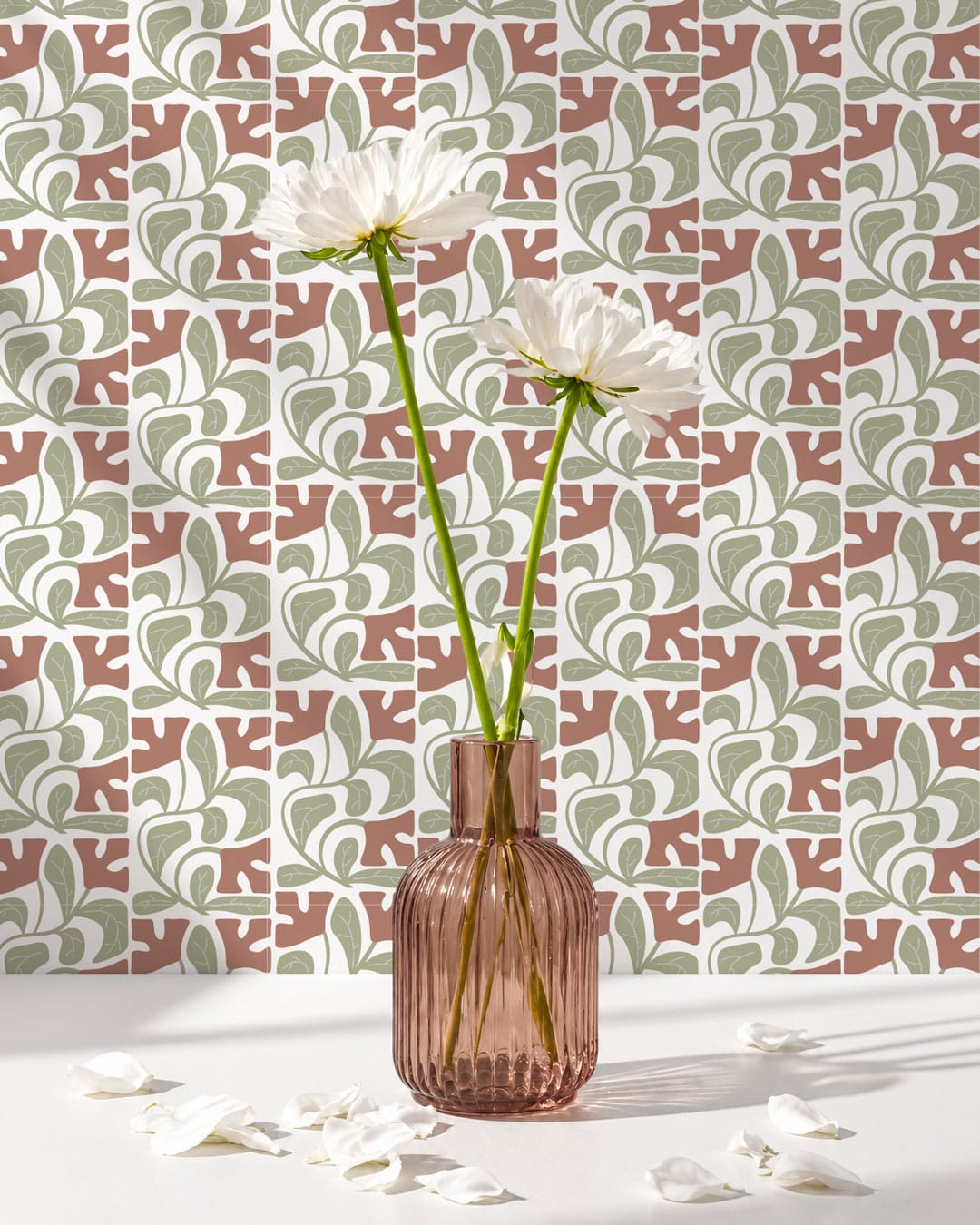IVANNE - Papier peint vintage fleur graphique vert entrée