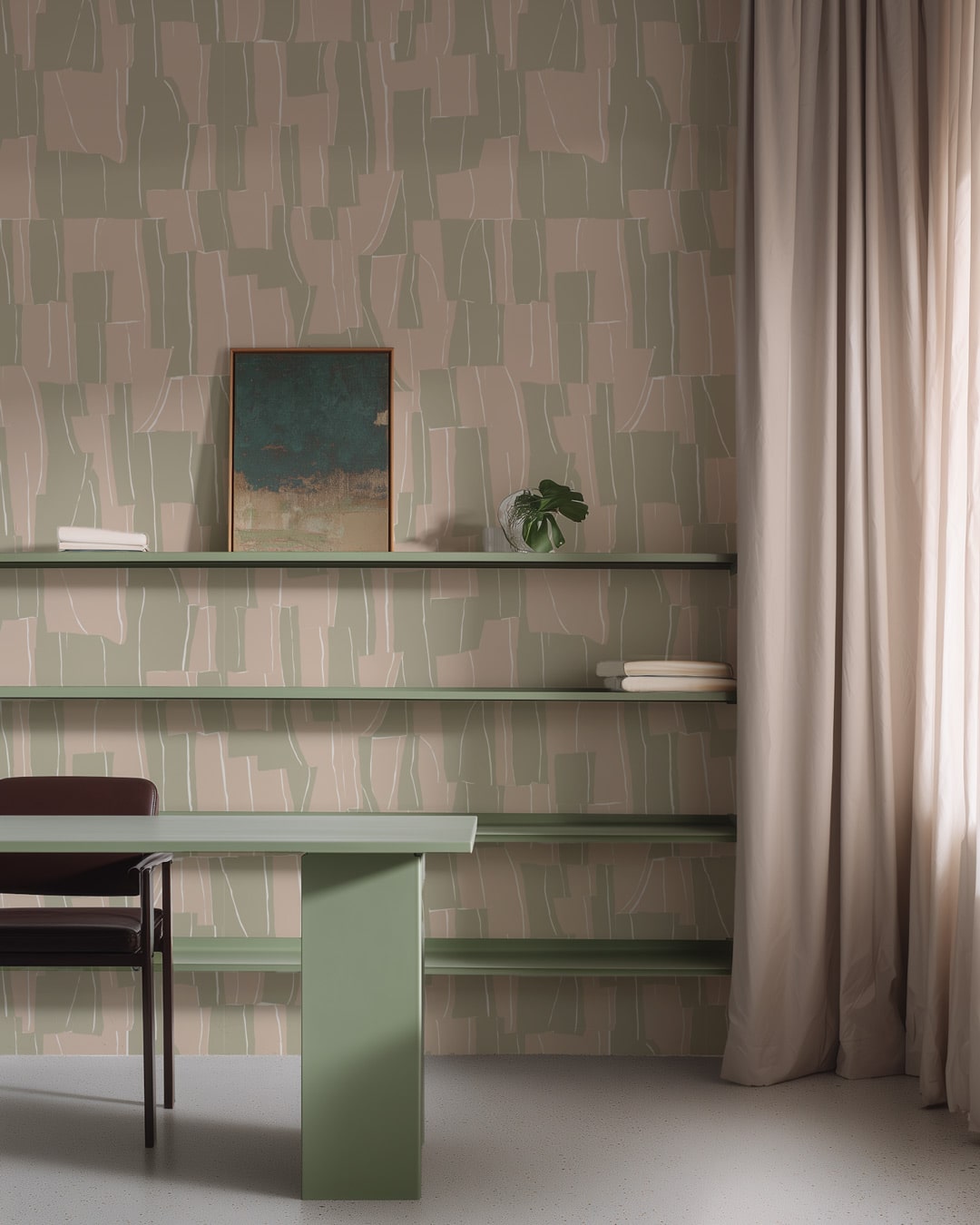 JODY - Tapisserie graphique forme abstraite rose bureau