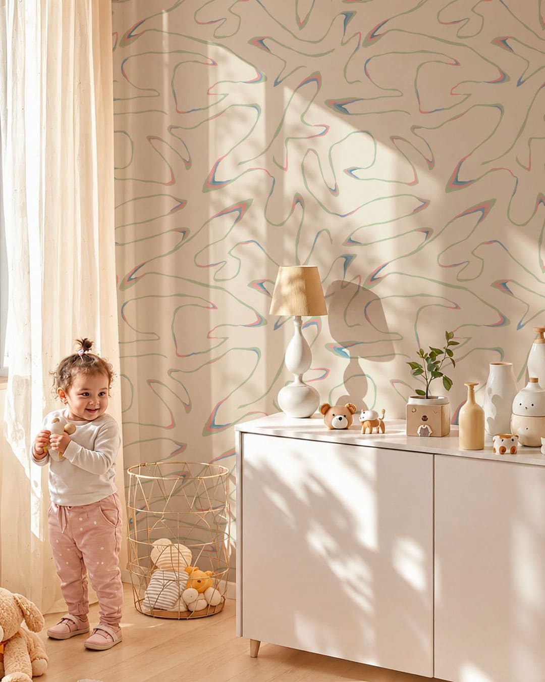 JULIANE - Papier peint topographie moderne beige chambre fille