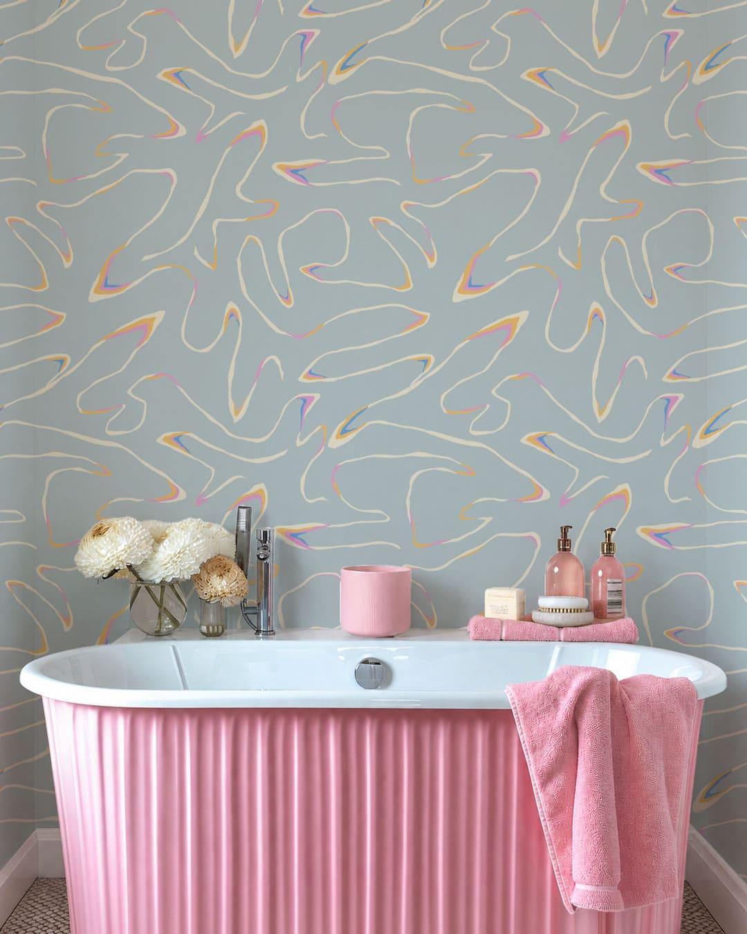 JULIANE - Papier peint topographie moderne bleu salle de bain