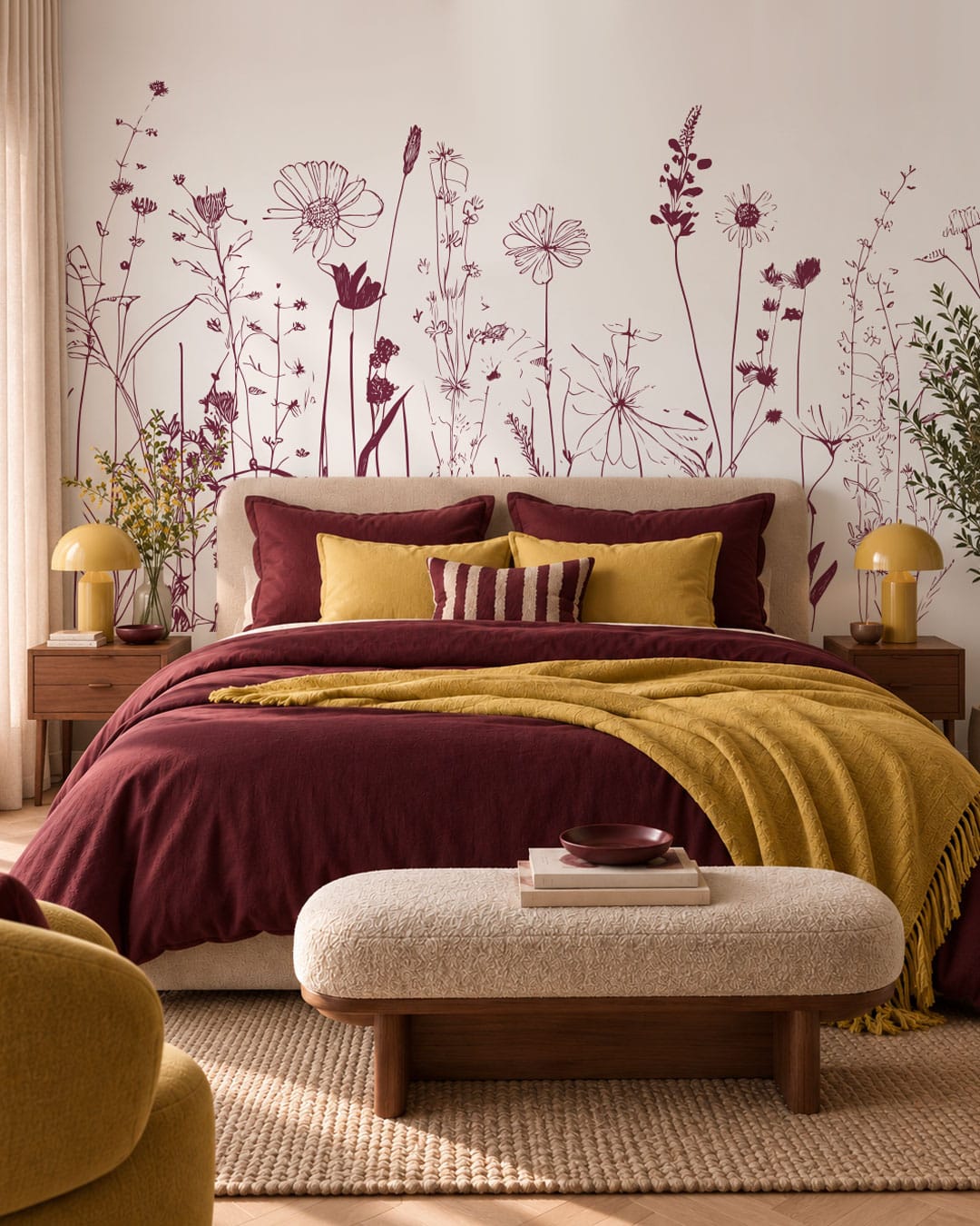 LOUISA - Papier peint fleur des champs prune chambre