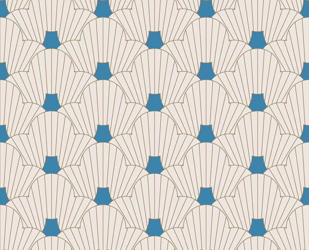 SVETLANA - Papier peint art déco fleur rétro bleu